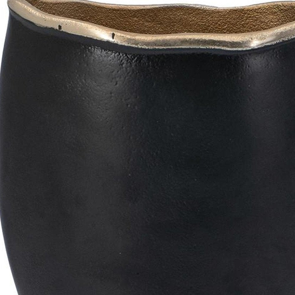 10" Black And Gold Cast Aluminum Oval Table Vase — view 9