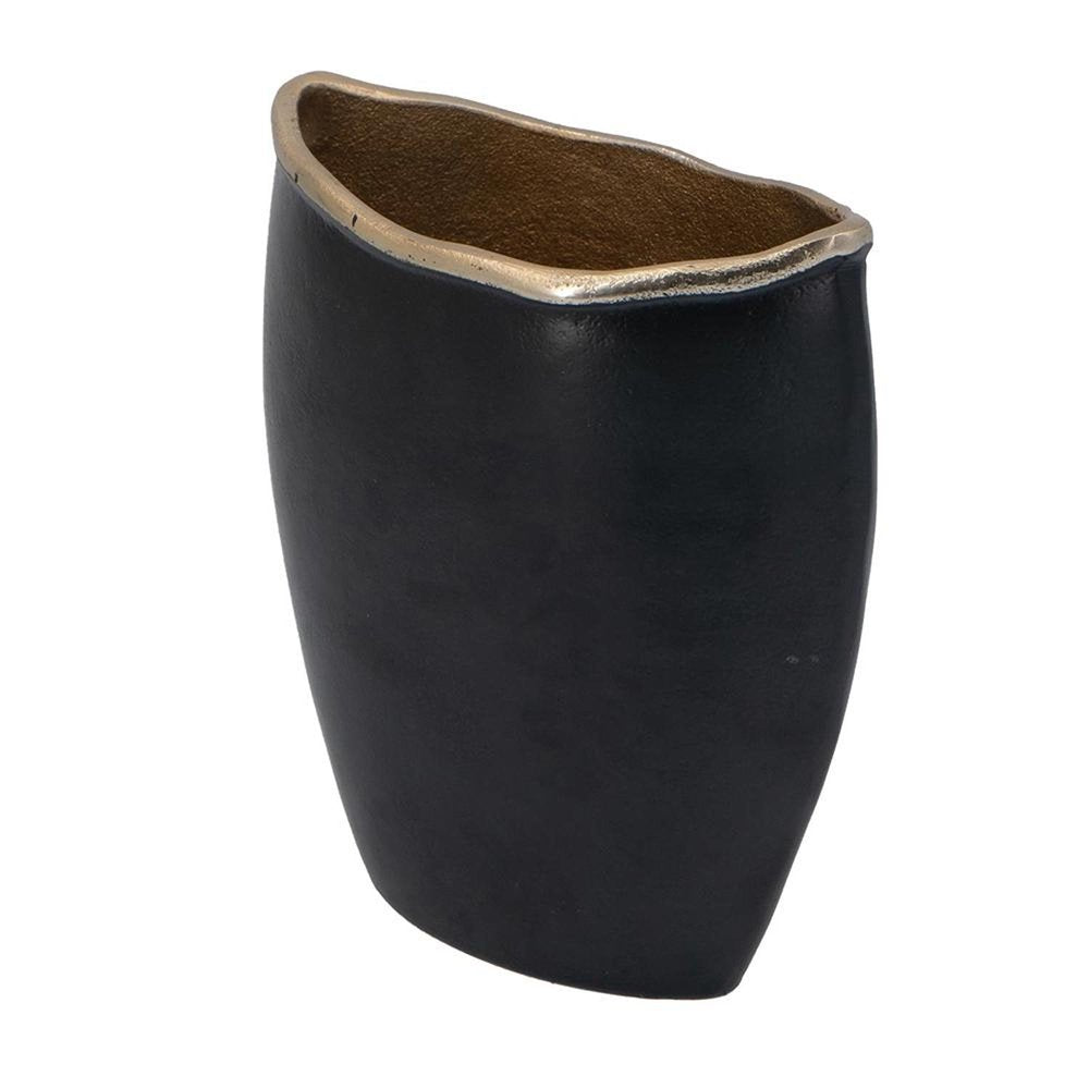 10" Black And Gold Cast Aluminum Oval Table Vase — view 2