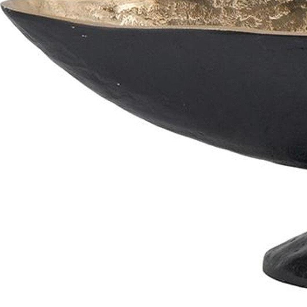 14" Black And Gold Aluminum Oval Pedestal Centerpiece Bowl HomeRoots