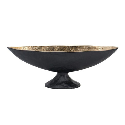 14" Black And Gold Aluminum Oval Pedestal Centerpiece Bowl HomeRoots