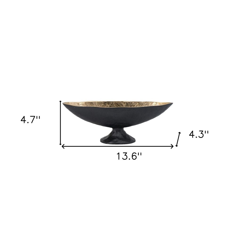 14" Black And Gold Aluminum Oval Pedestal Centerpiece Bowl HomeRoots