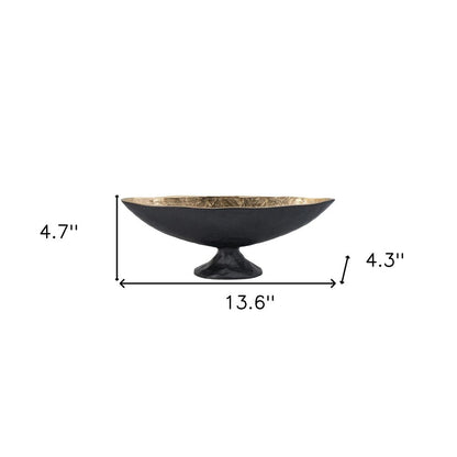 14" Black And Gold Aluminum Oval Pedestal Centerpiece Bowl HomeRoots