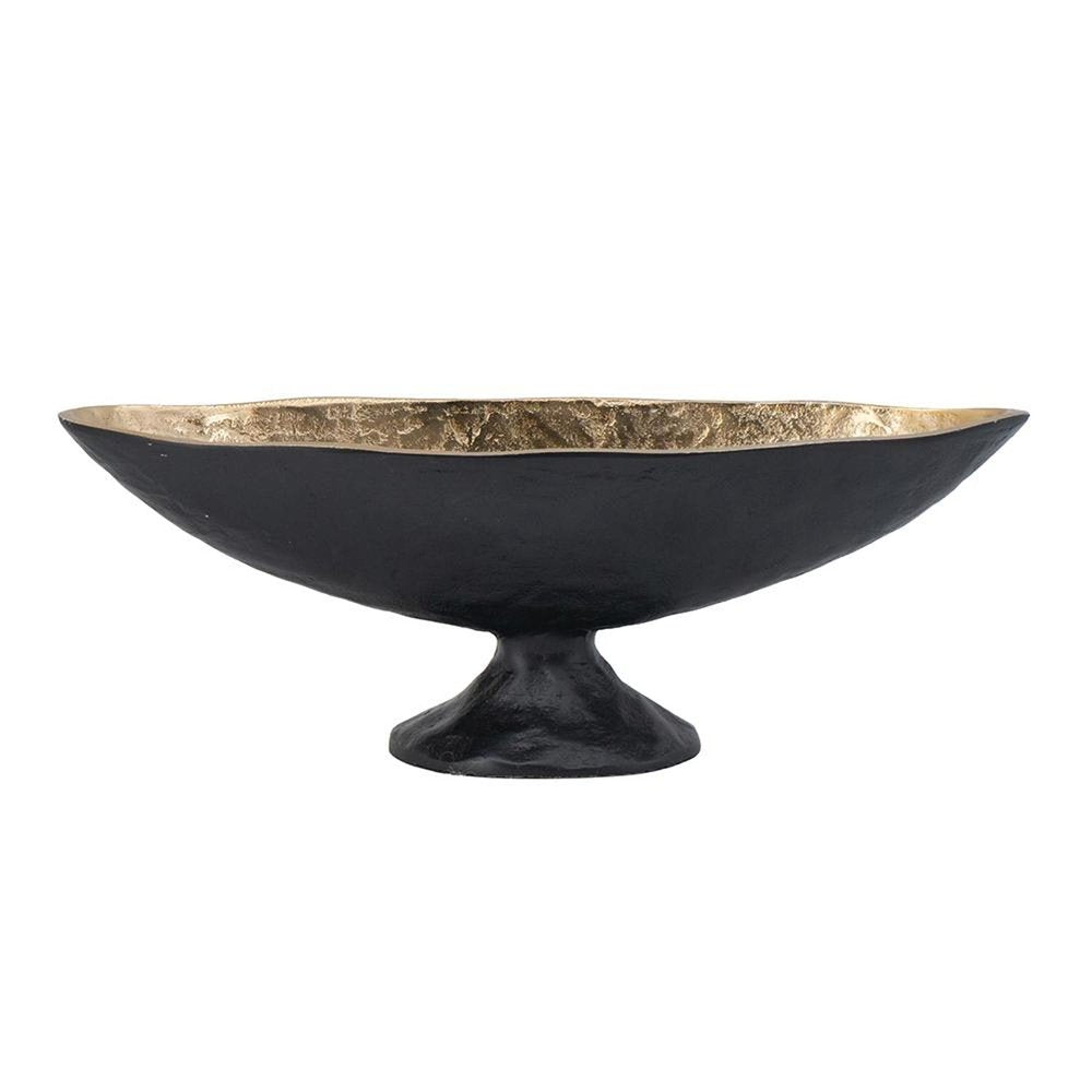 14" Black And Gold Aluminum Oval Pedestal Centerpiece Bowl HomeRoots