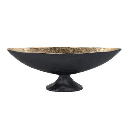 14" Black And Gold Aluminum Oval Pedestal Centerpiece Bowl HomeRoots