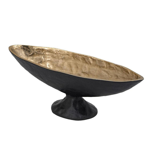 14" Black And Gold Aluminum Oval Pedestal Centerpiece Bowl HomeRoots