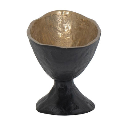 14" Black And Gold Aluminum Oval Pedestal Centerpiece Bowl HomeRoots