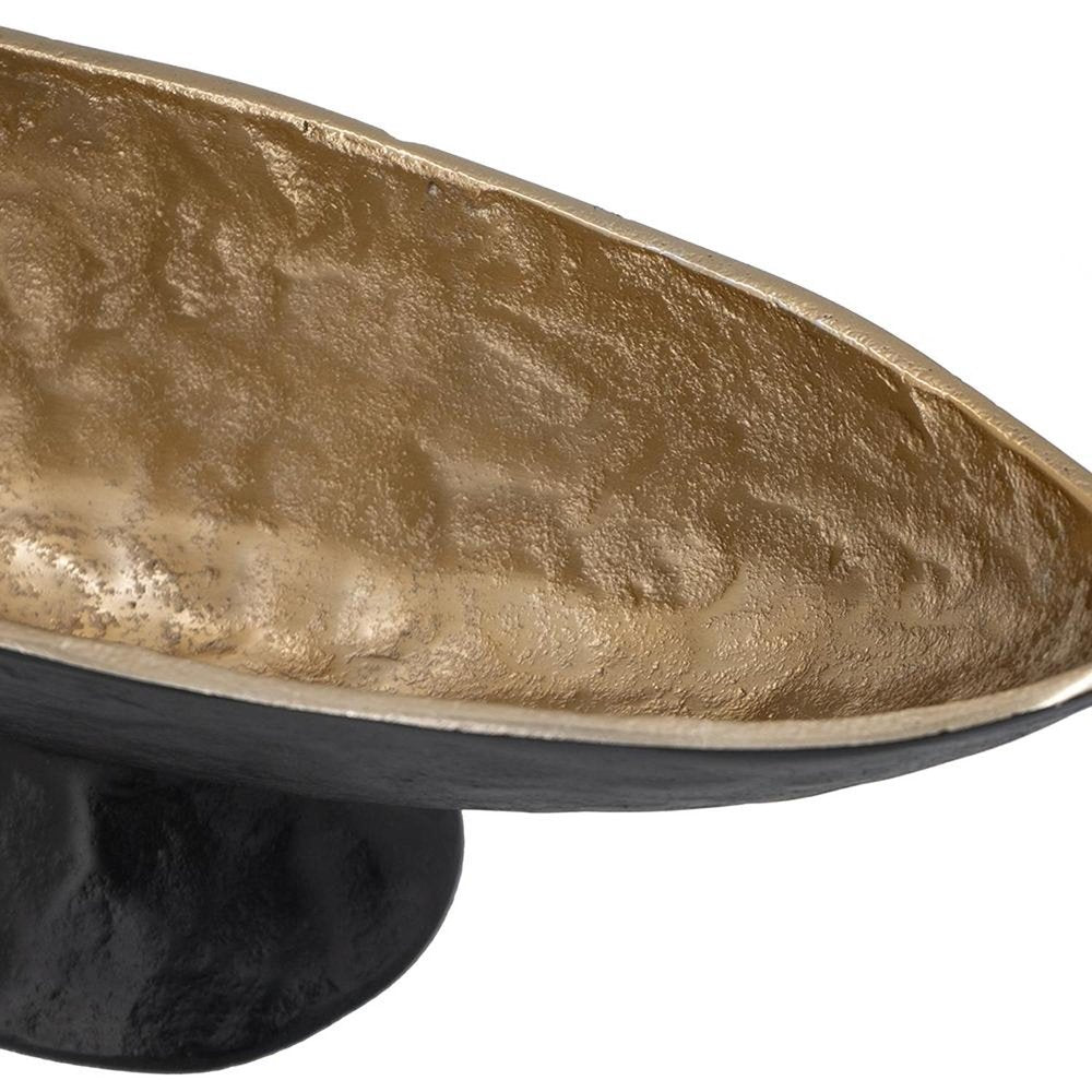 14" Black And Gold Aluminum Oval Pedestal Centerpiece Bowl HomeRoots
