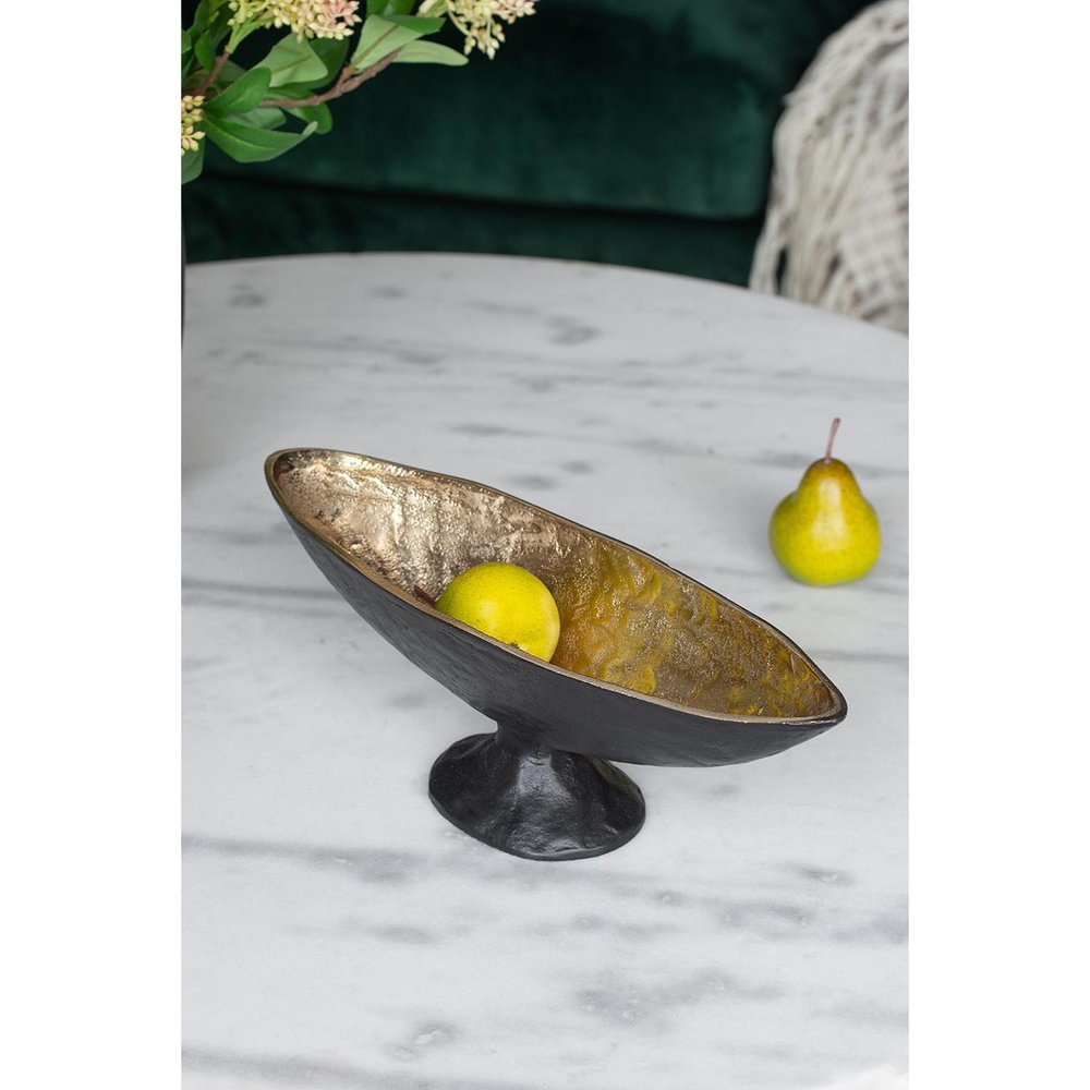 14" Black And Gold Aluminum Oval Pedestal Centerpiece Bowl HomeRoots