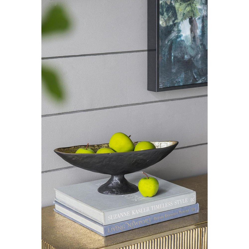 14" Black And Gold Aluminum Oval Pedestal Centerpiece Bowl HomeRoots