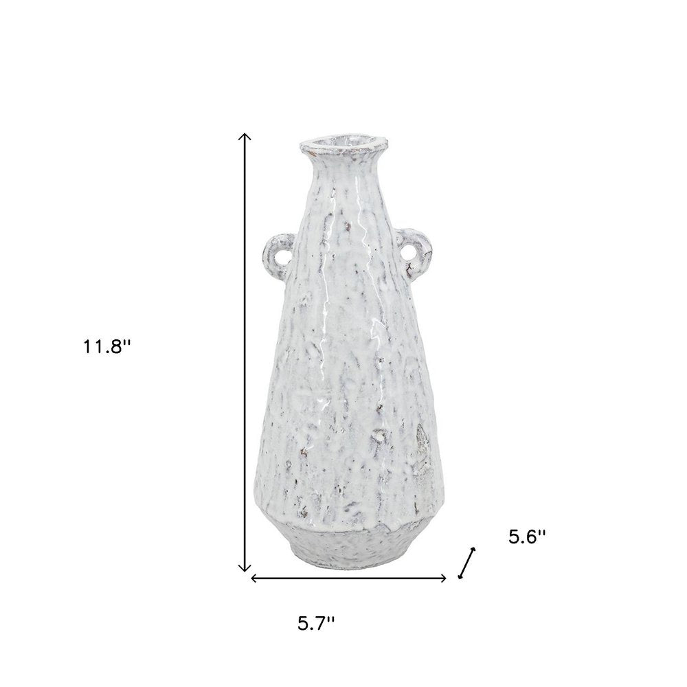 12" White Terracotta Tapered Jug Vase HomeRoots