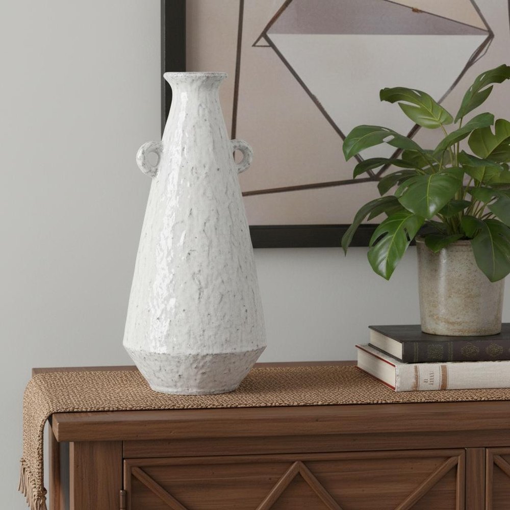 12" White Terracotta Tapered Jug Vase HomeRoots