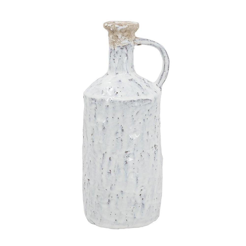 11" White Terracotta Cylinder Jug Vase HomeRoots