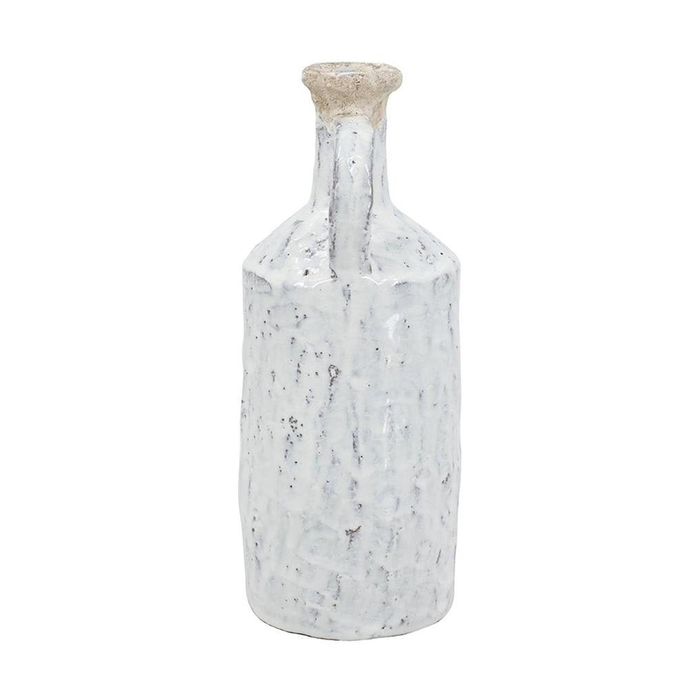 11" White Terracotta Cylinder Jug Vase HomeRoots