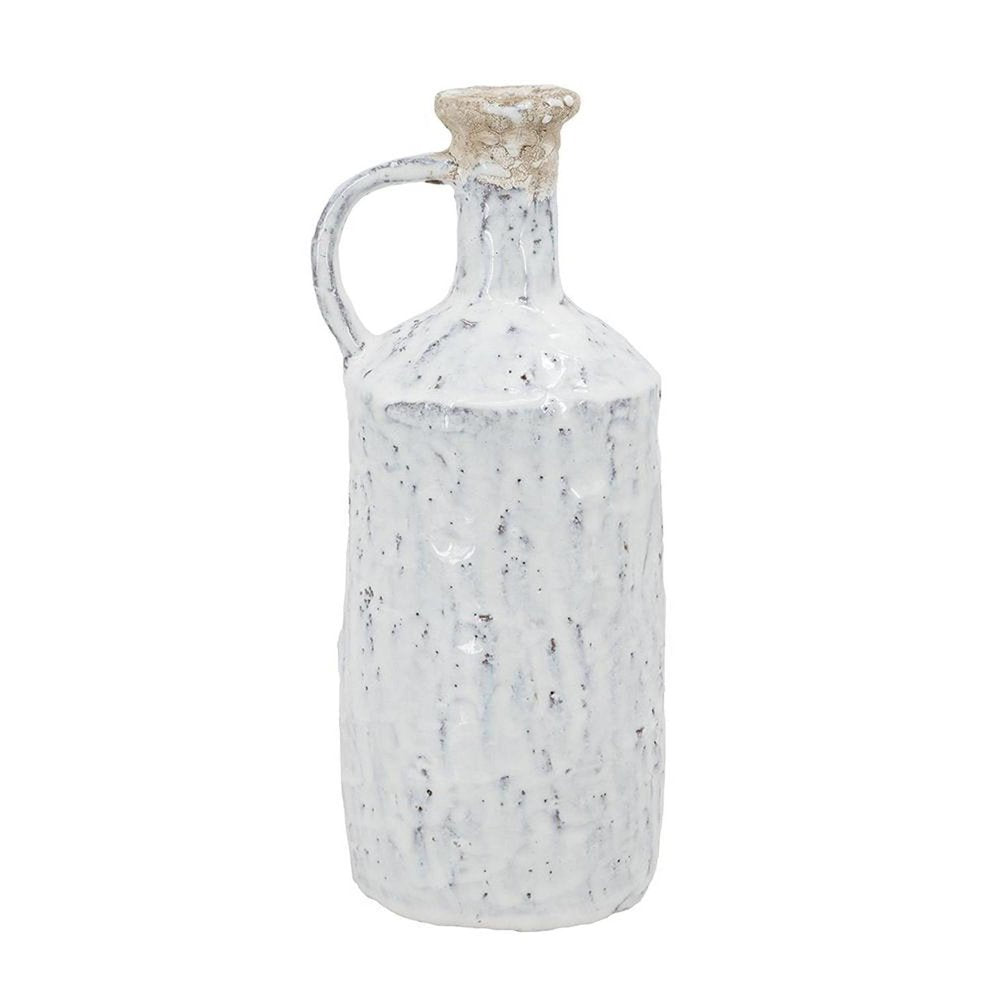 11" White Terracotta Cylinder Jug Vase HomeRoots
