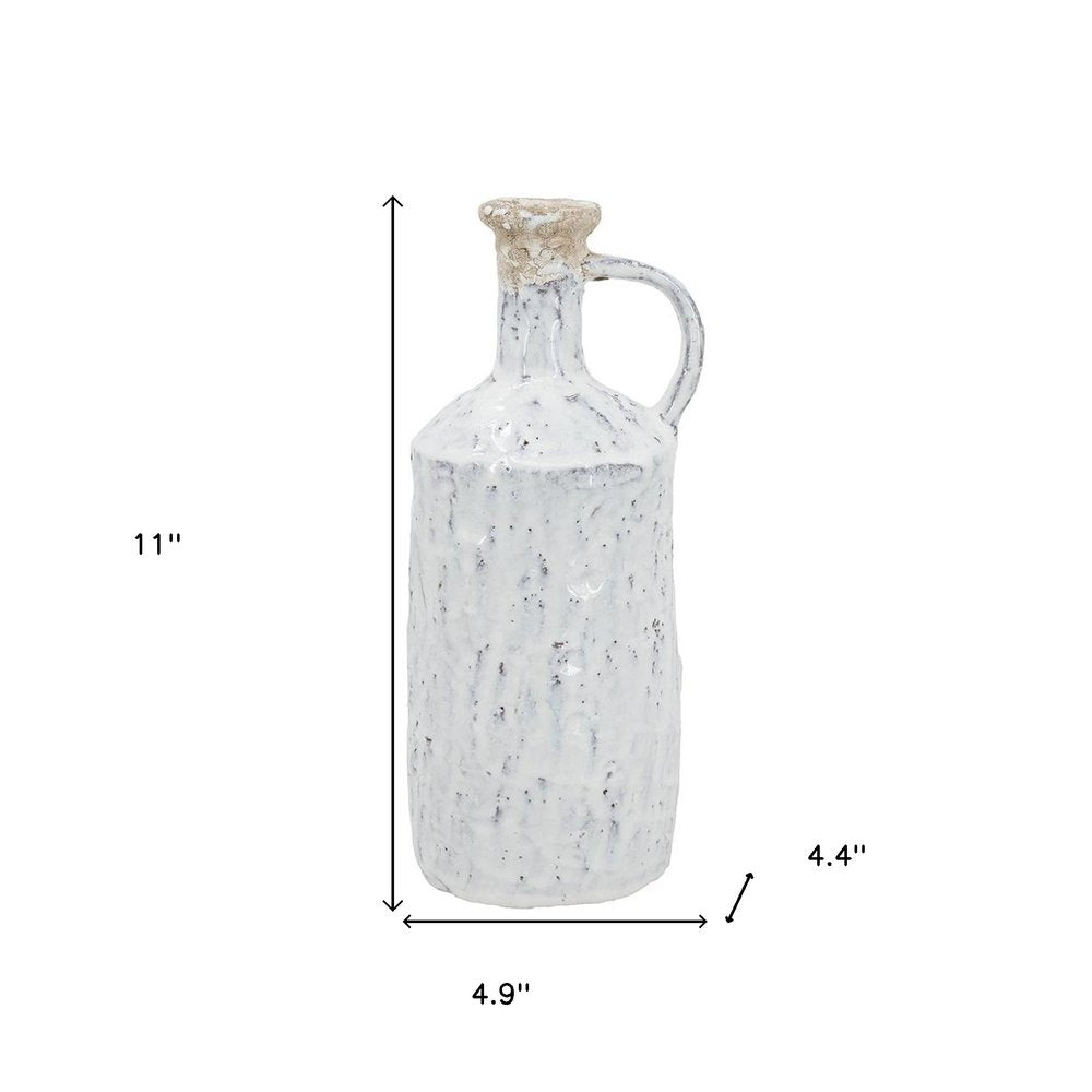 11" White Terracotta Cylinder Jug Vase HomeRoots