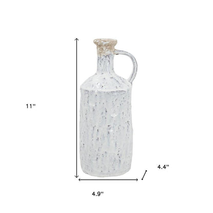 11" White Terracotta Cylinder Jug Vase HomeRoots