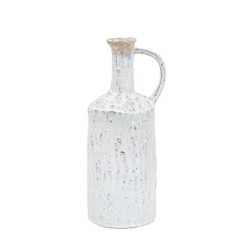 13" White Terracotta Cylinder Jug Vase HomeRoots