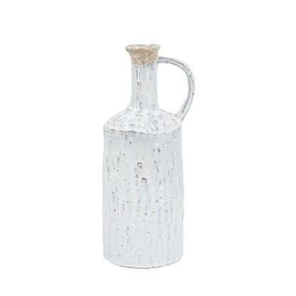 13" White Terracotta Cylinder Jug Vase HomeRoots