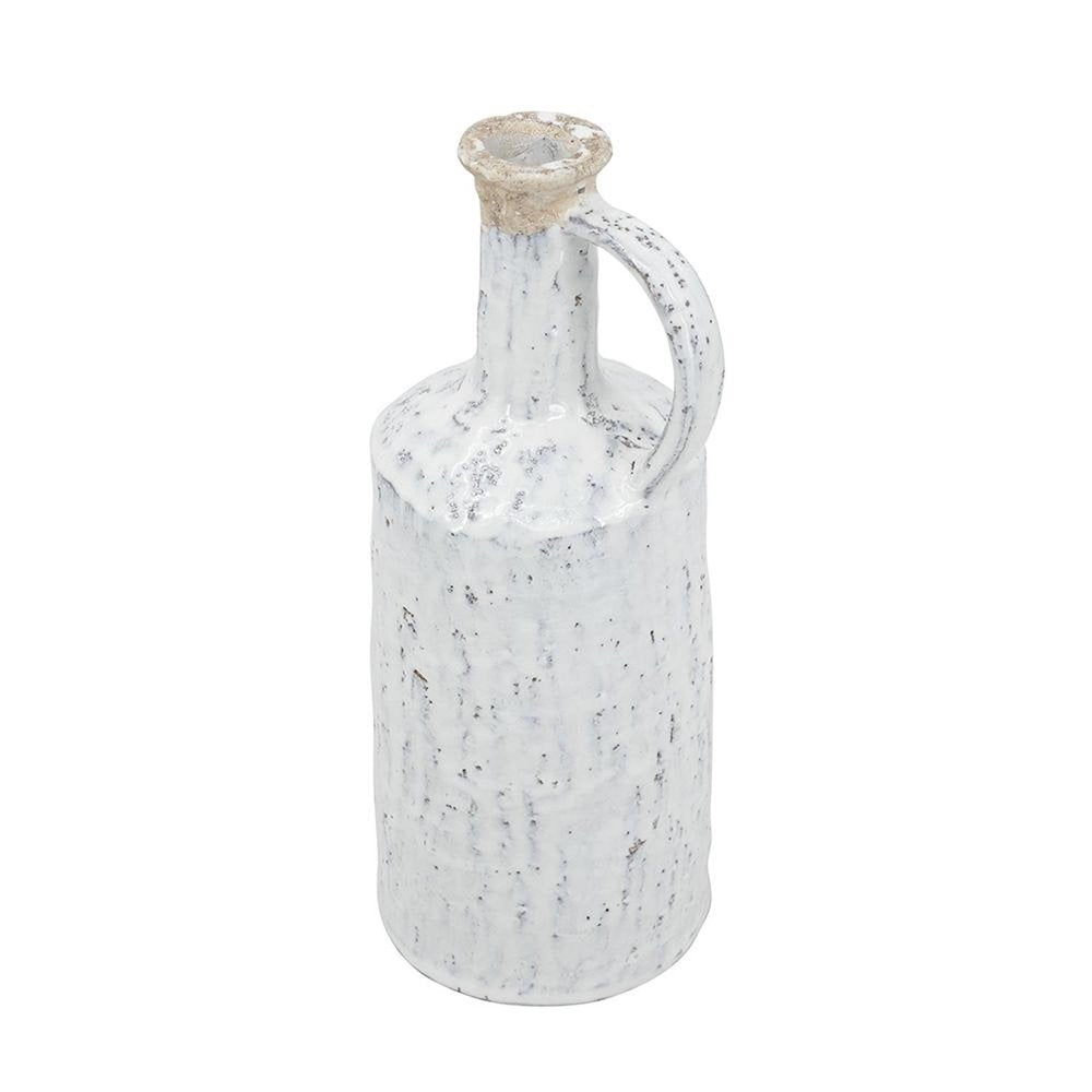 13" White Terracotta Cylinder Jug Vase HomeRoots