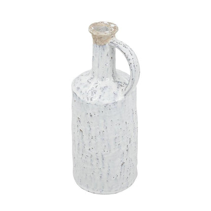 13" White Terracotta Cylinder Jug Vase HomeRoots