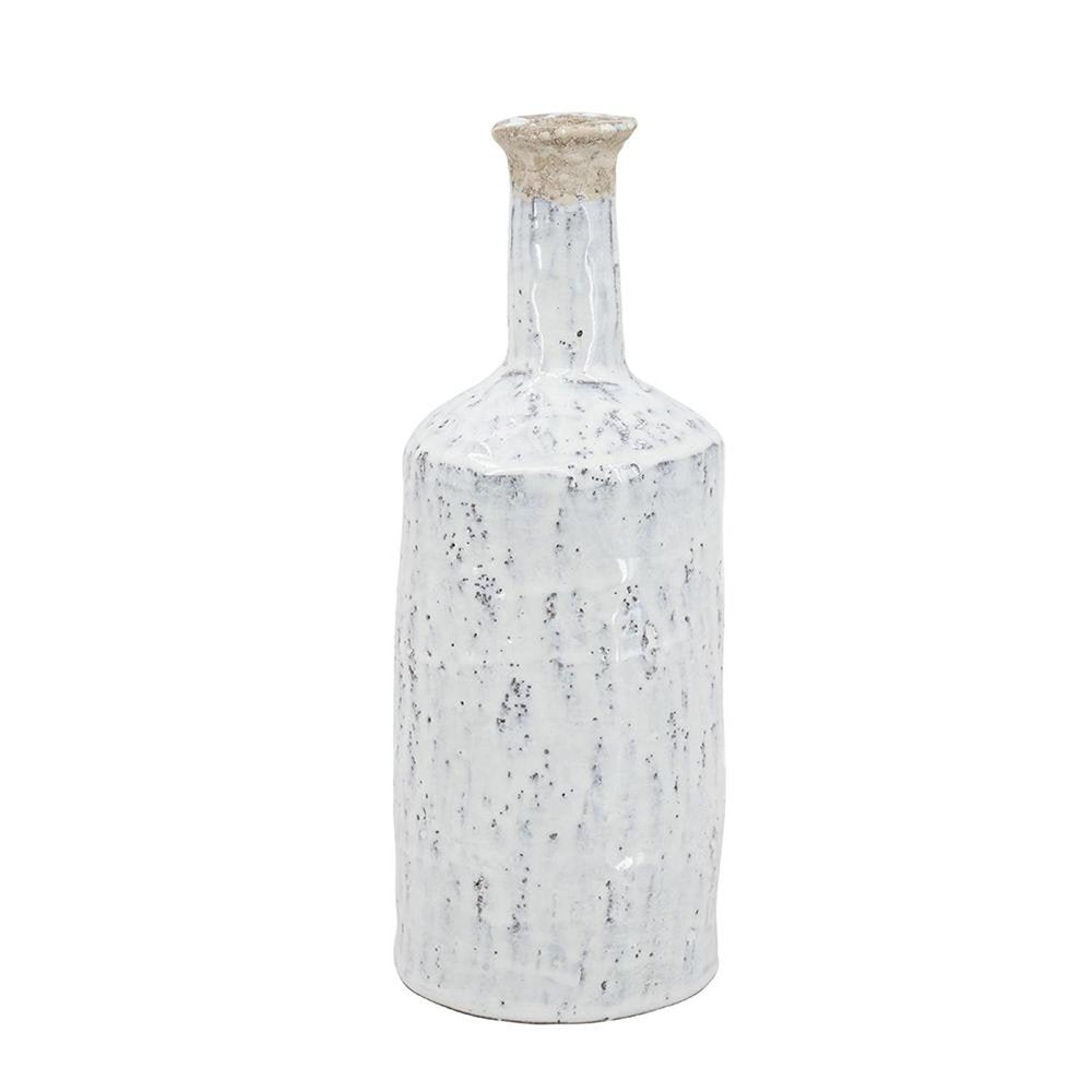 13" White Terracotta Cylinder Jug Vase HomeRoots