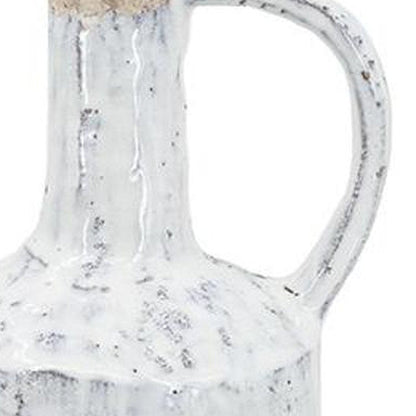 13" White Terracotta Cylinder Jug Vase HomeRoots