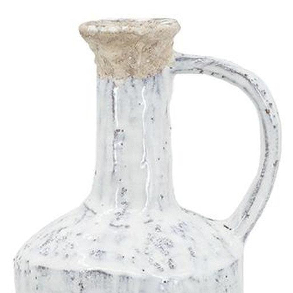 13" White Terracotta Cylinder Jug Vase HomeRoots