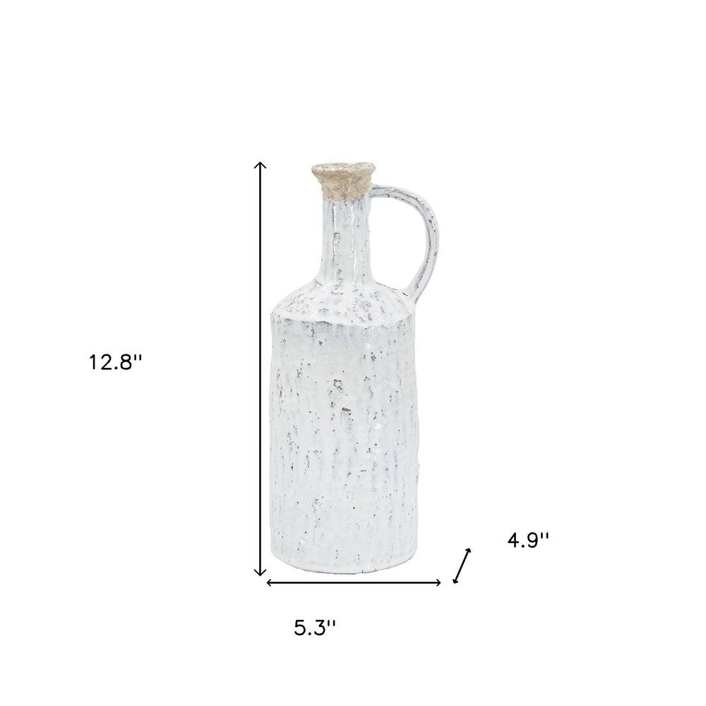 13" White Terracotta Cylinder Jug Vase HomeRoots