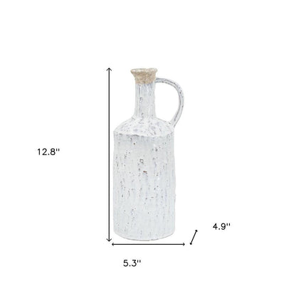 13" White Terracotta Cylinder Jug Vase HomeRoots