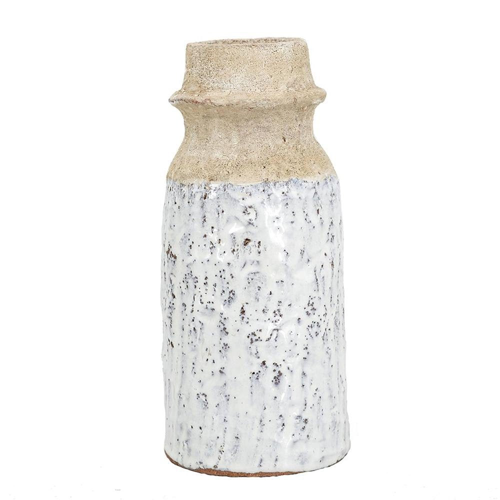 10" Beige And Ivory Cylinder Terracotta Table Vase HomeRoots