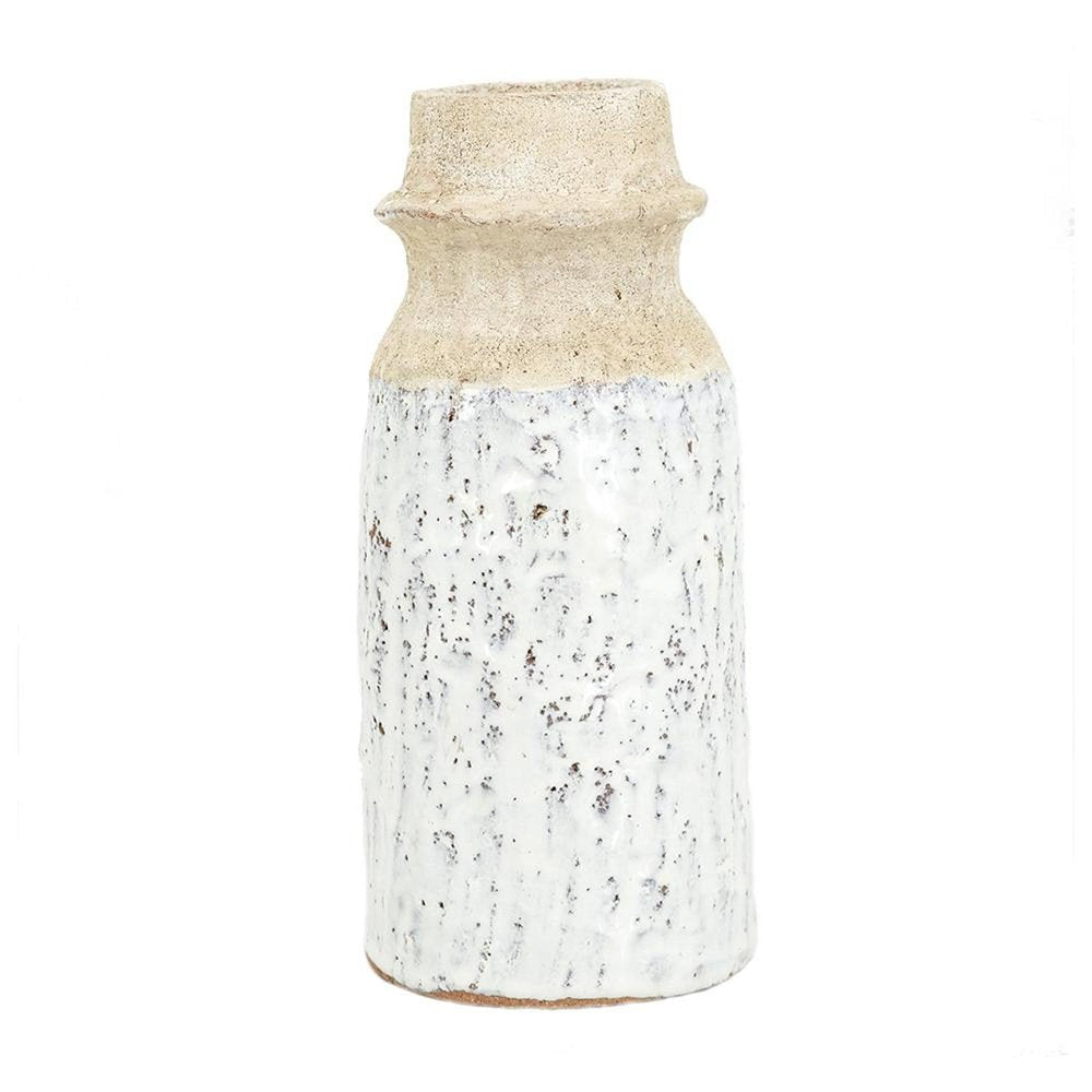 10" Beige And Ivory Cylinder Terracotta Table Vase HomeRoots