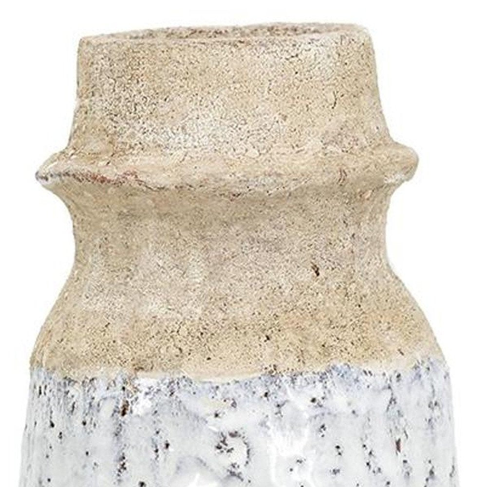 10" Beige And Ivory Cylinder Terracotta Table Vase HomeRoots
