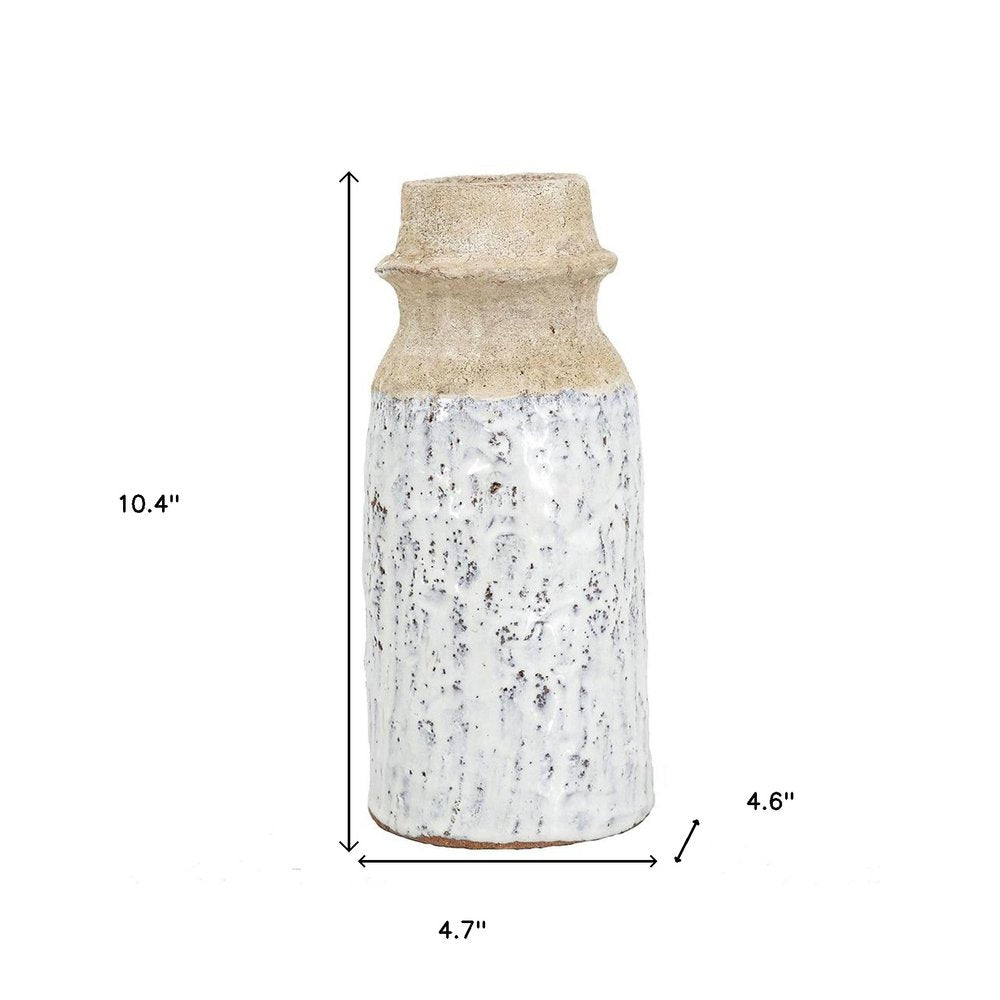 10" Beige And Ivory Cylinder Terracotta Table Vase HomeRoots