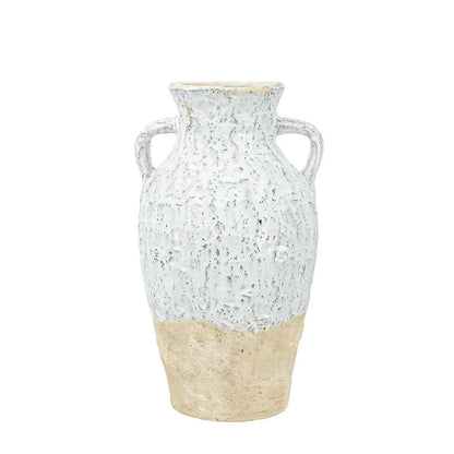 14" Beige And Ivory Color Block Amphora Terracotta Table Vase HomeRoots