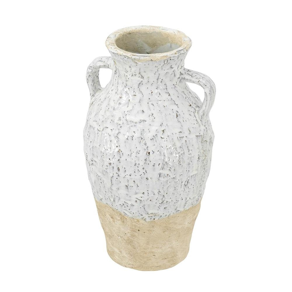 14" Beige And Ivory Color Block Amphora Terracotta Table Vase HomeRoots