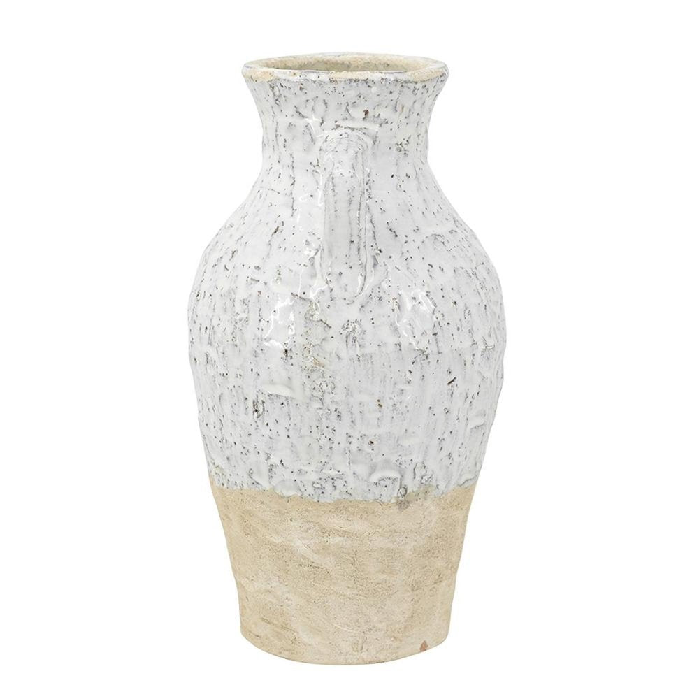 14" Beige And Ivory Color Block Amphora Terracotta Table Vase HomeRoots