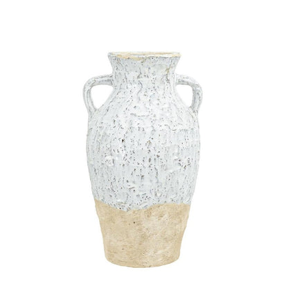 14" Beige And Ivory Color Block Amphora Terracotta Table Vase HomeRoots