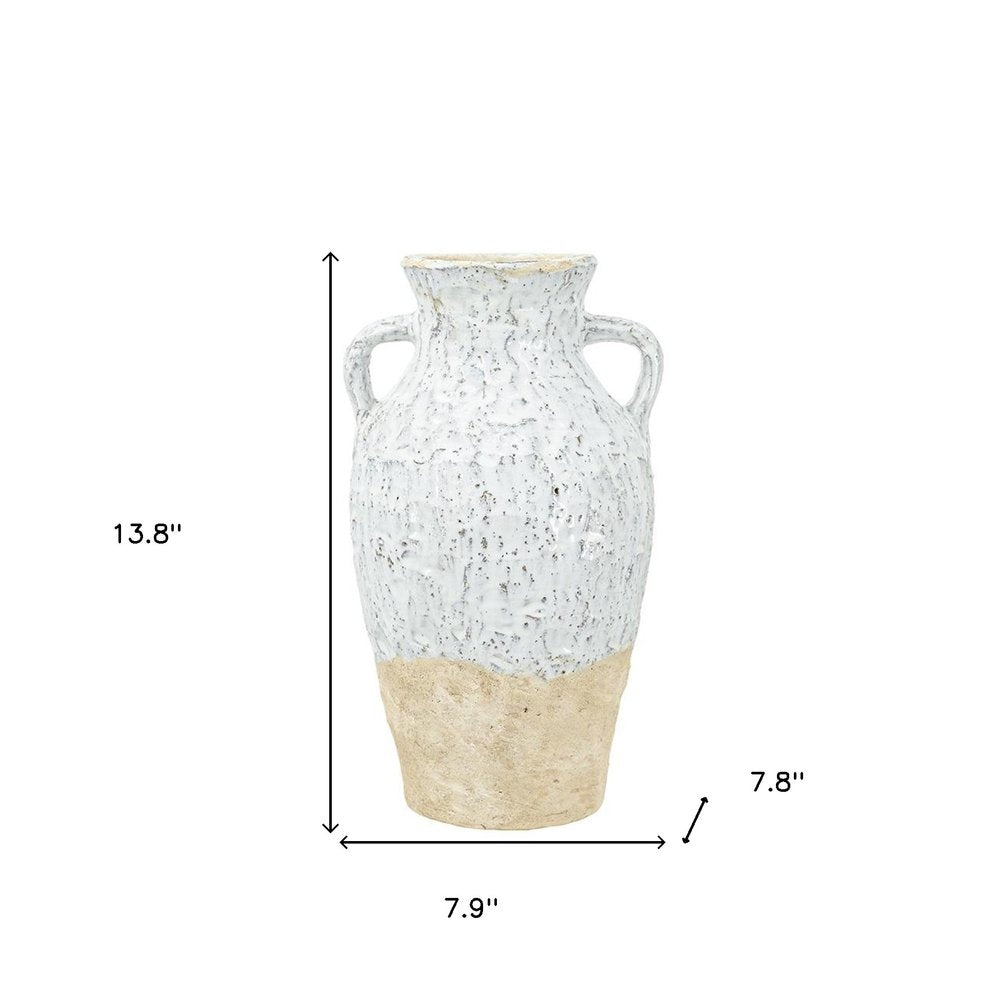 14" Beige And Ivory Color Block Amphora Terracotta Table Vase HomeRoots