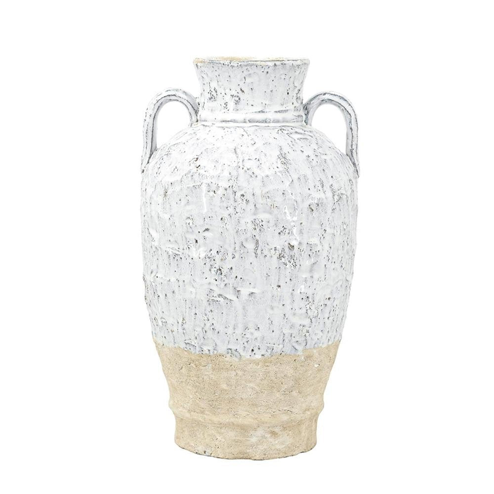 16" Beige And Ivory Amphora Terracotta Urn HomeRoots