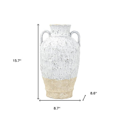 16" Beige And Ivory Amphora Terracotta Urn HomeRoots