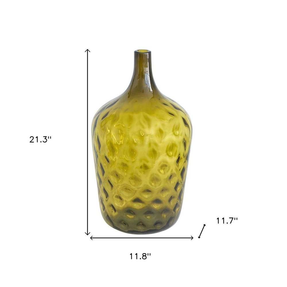 21" Olive Green Hammered Glass Table Vase HomeRoots