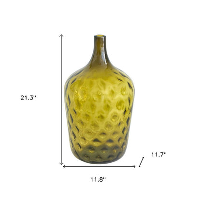 21" Olive Green Hammered Glass Table Vase HomeRoots