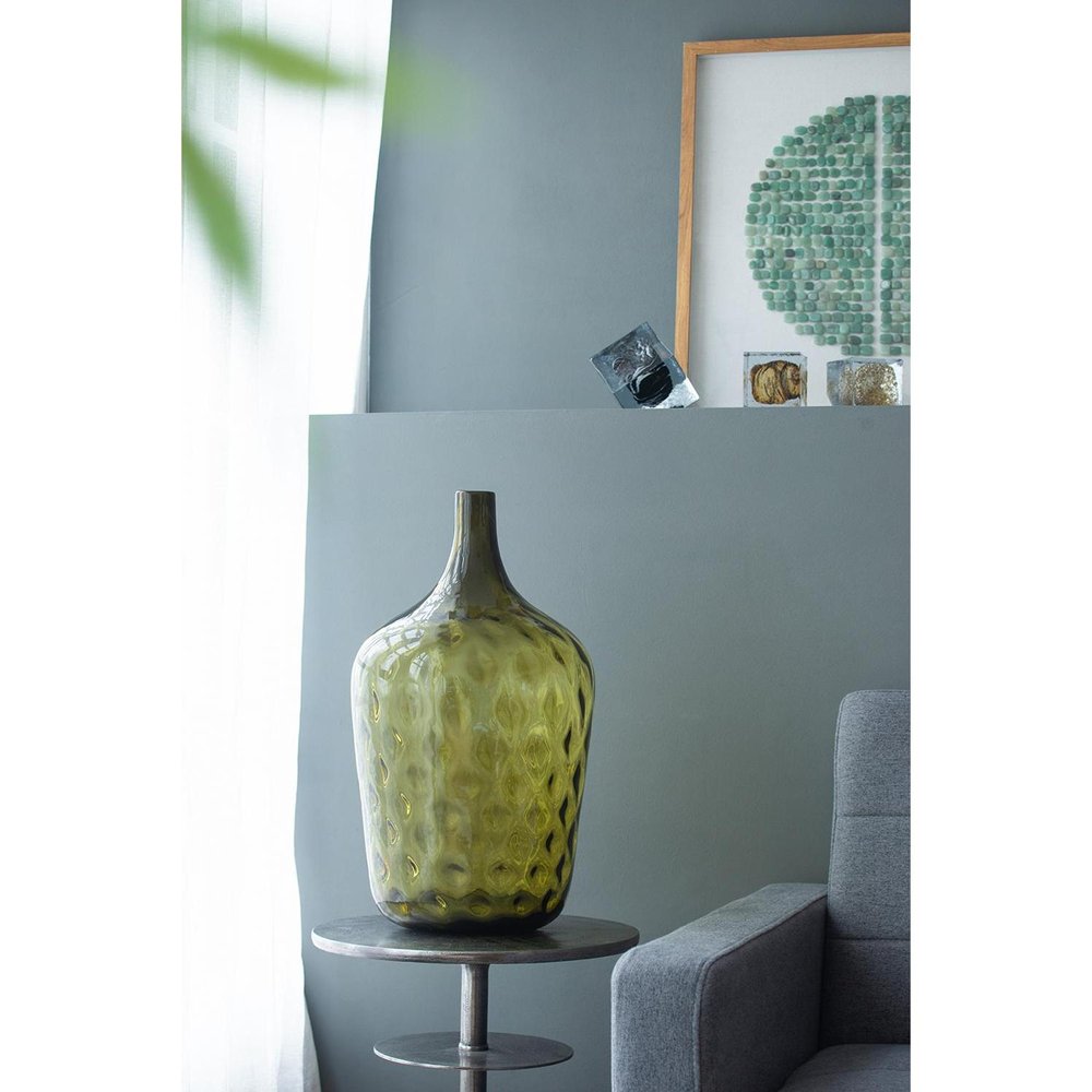 21" Olive Green Hammered Glass Table Vase HomeRoots
