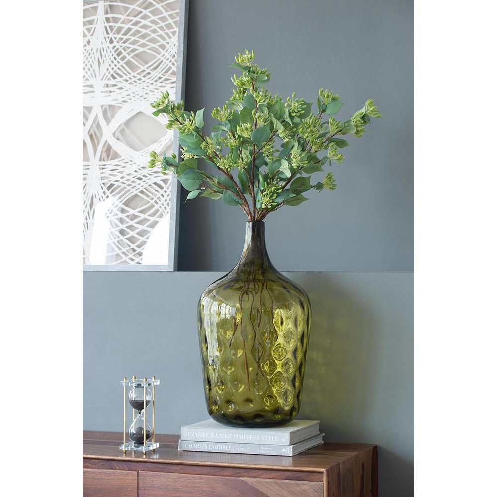 21" Olive Green Hammered Glass Table Vase HomeRoots