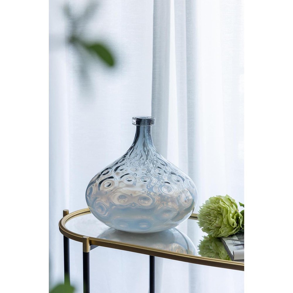13" Light Blue Hammered Glass Table Vase HomeRoots