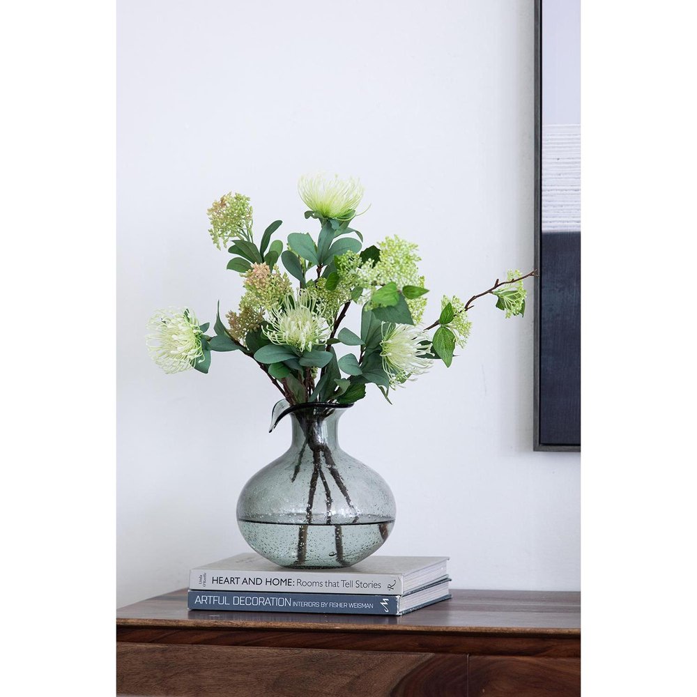 9" Light Gray Bubble Glass Round Table Vase HomeRoots