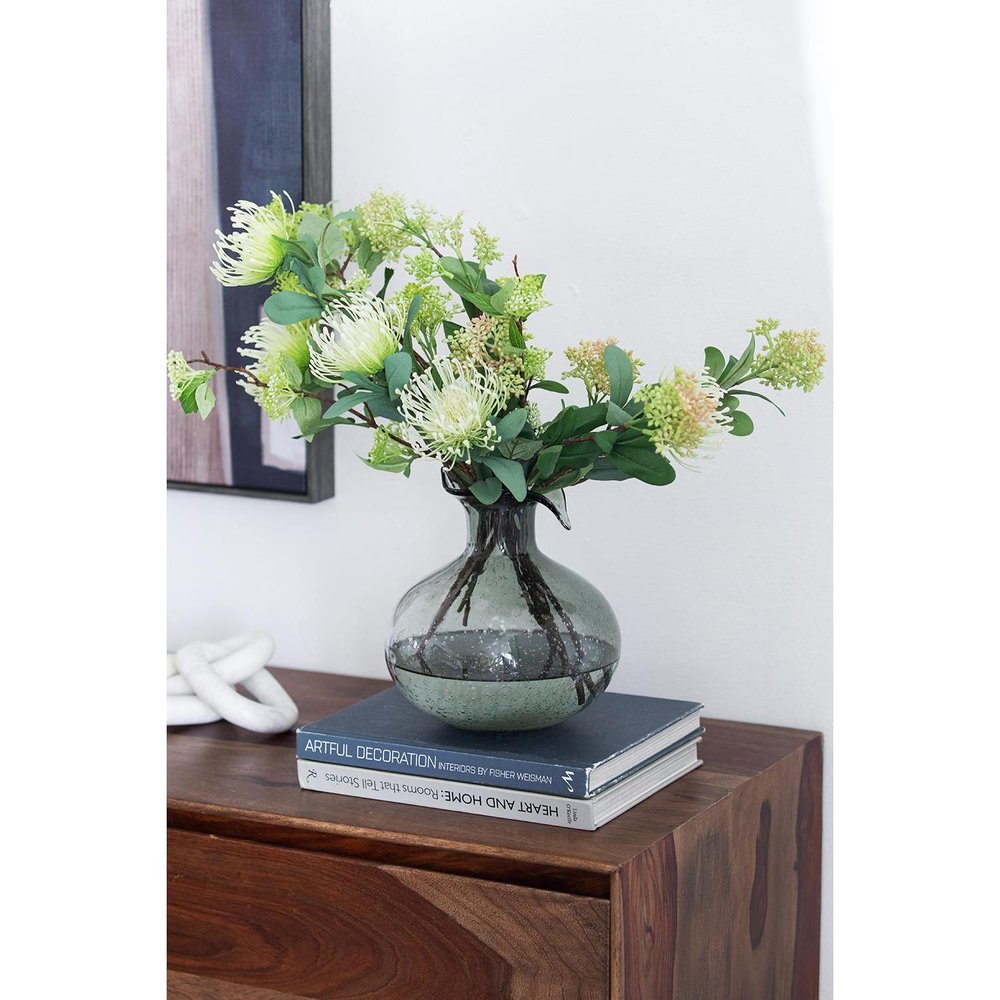 9" Light Gray Bubble Glass Round Table Vase HomeRoots