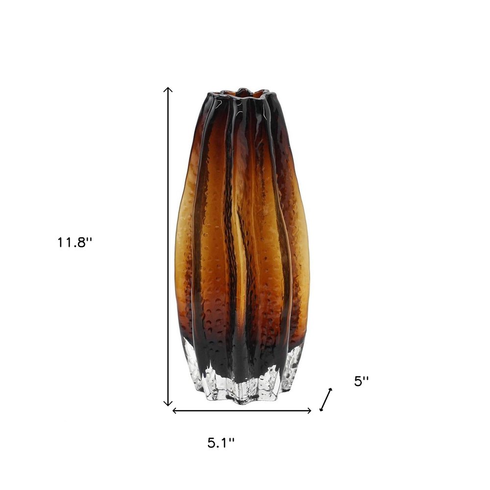 12" Burnt Umber Wavy Glass Table Vase HomeRoots
