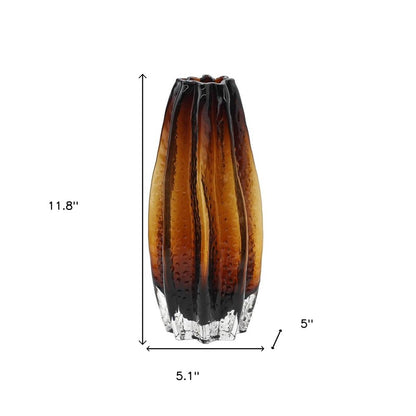 12" Burnt Umber Wavy Glass Table Vase HomeRoots