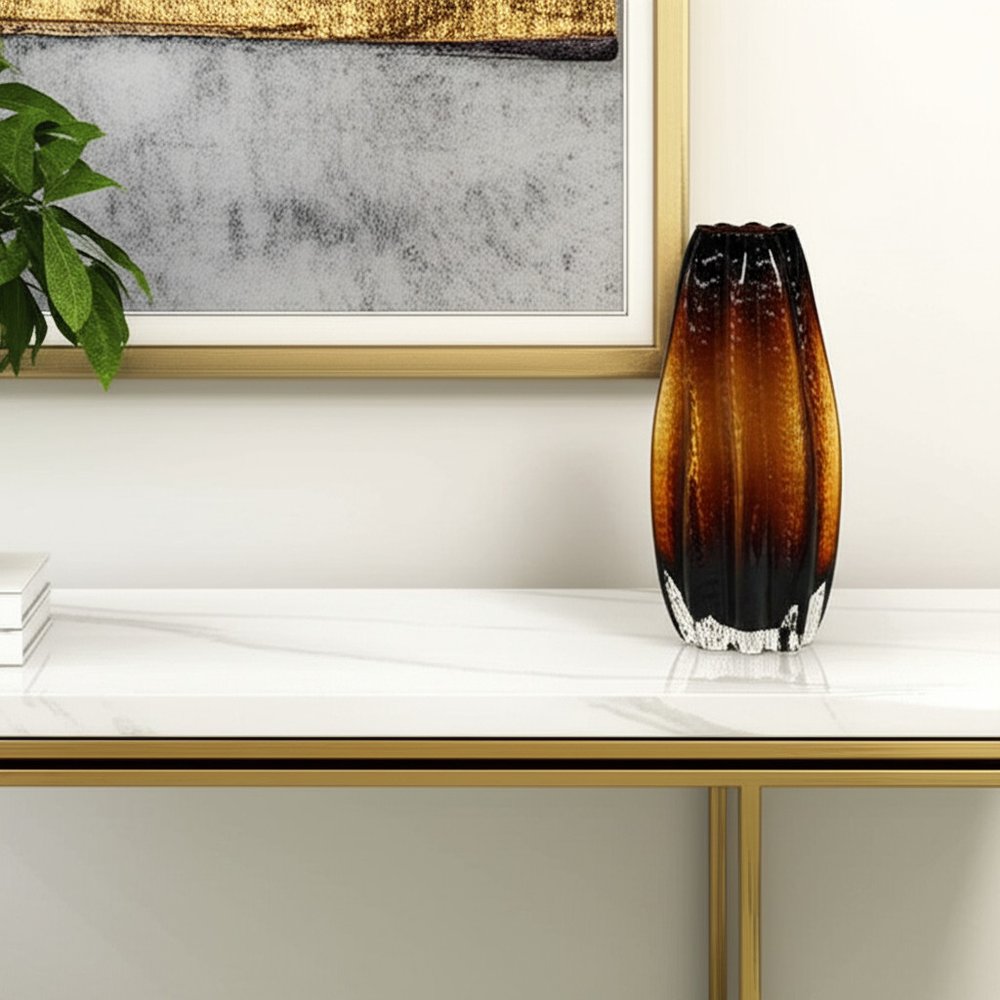 12" Burnt Umber Wavy Glass Table Vase HomeRoots